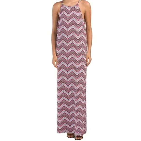 Trina Turk Milian 2 Chevron Maxi Dress Purple Women's XS Preppy Beach Summer - Picture 1 of 14